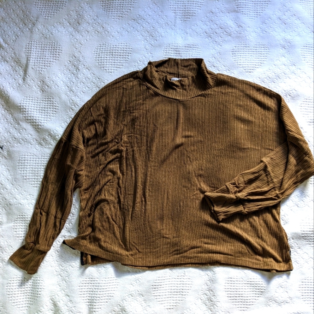 Brown Ribbed Long Sleeve Top Sz M